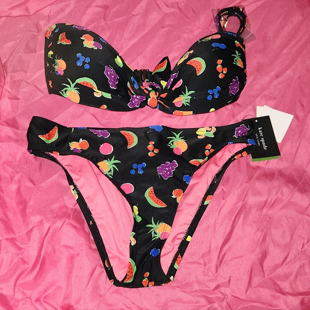 Kate Spade Black and Pink Fruit Print Bikini